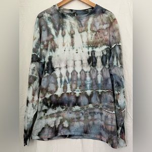 Tye Dye - Ice Dyed Long Sleeve in Grets and Blues 100% Cotton Tee